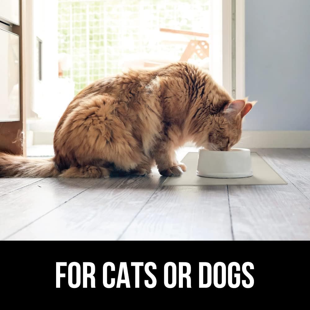 GORILLA GRIP 100% Waterproof Raised Edge BPA Free Silicone Pet Feeding Mat, Dog Cat Food Mats Contain Spills Protects Floors, Placemats for Cats and Dogs Water Bowl, Pets Accessories 16x10, Cream