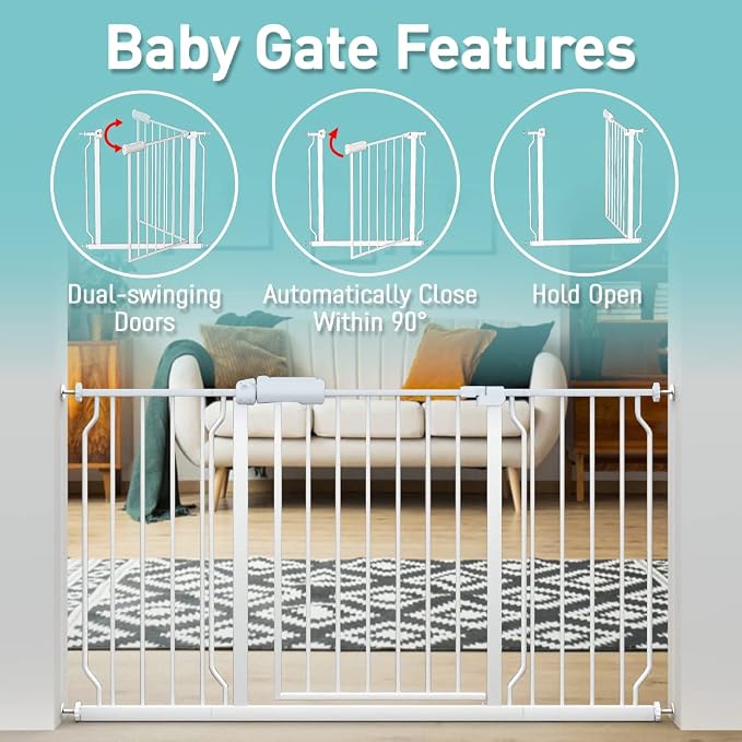 WAOWAO Baby Gate 14.16" Extra Wide Pressure Mounted Walk Through Swing Auto - Image 3