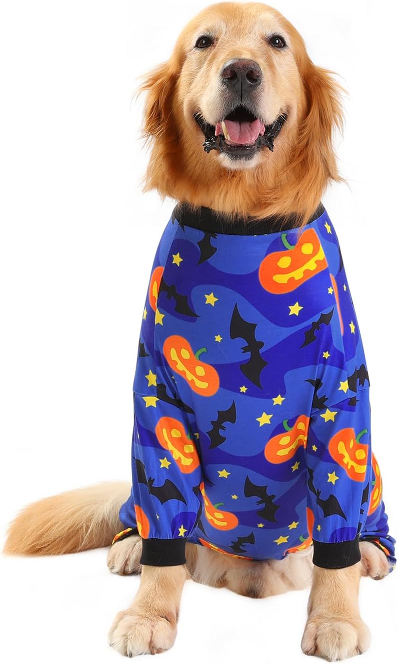 HDE Dog Pajamas One Piece Jumpsuit Lightweight Dog PJs Shirt for M-3XL Dogs Starry Pumpkins - S