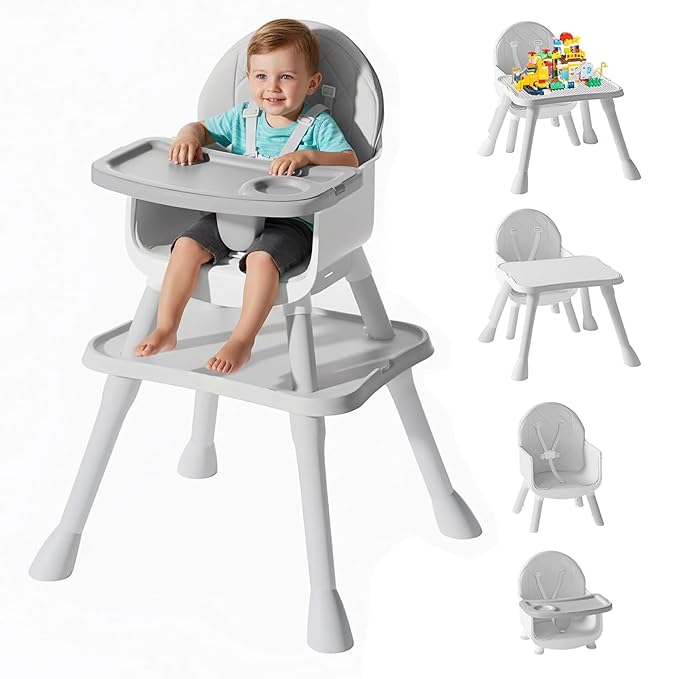 6 in 1 Baby High Chair, Convertible Highchair for Babies and Toddlers (Grey)
