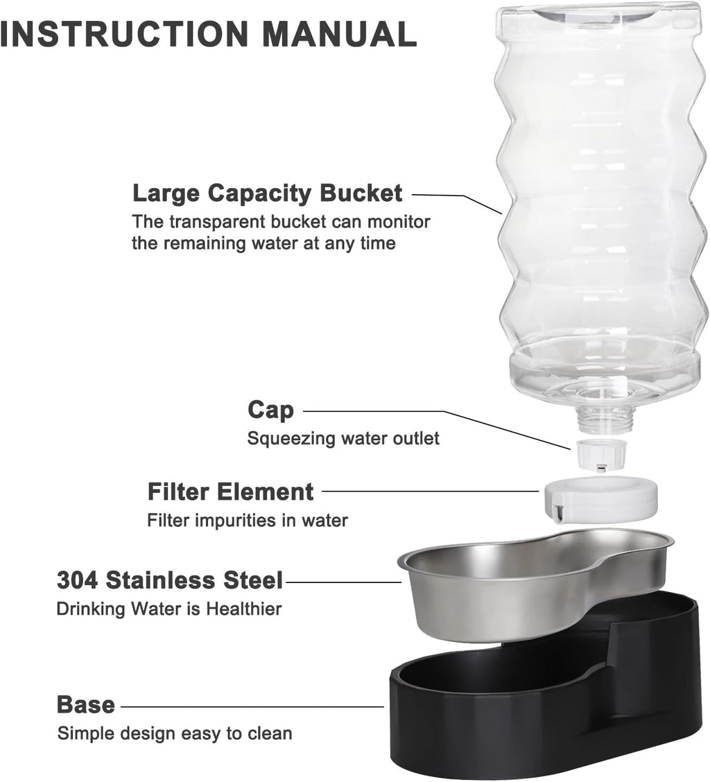 Sfozstra Automatic Pet Water Dispenser: 9L Black Lagre Dogs Stainless Steel Gravity Feeder - Convenient Drinking Water Dispenser Designed for Dogs and Cats
