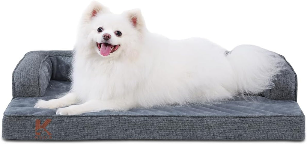KSIIA Orthopedic Dog Bed for Medium Size Dog，Washable Pet Sofa with U-Shaped Bolster Removable Waterproof Cover Non-Slip Bottom and Egg-Crate Orthopedic Foam Pet Couch Bed, 35 x 22 Inch, Dark Gray