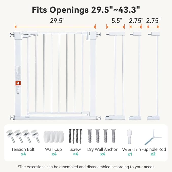 COMOMY 30" Tall Baby Gate for Stairs Doorways, Fits Openings 29.5" to 43.3" Wide - Image 5