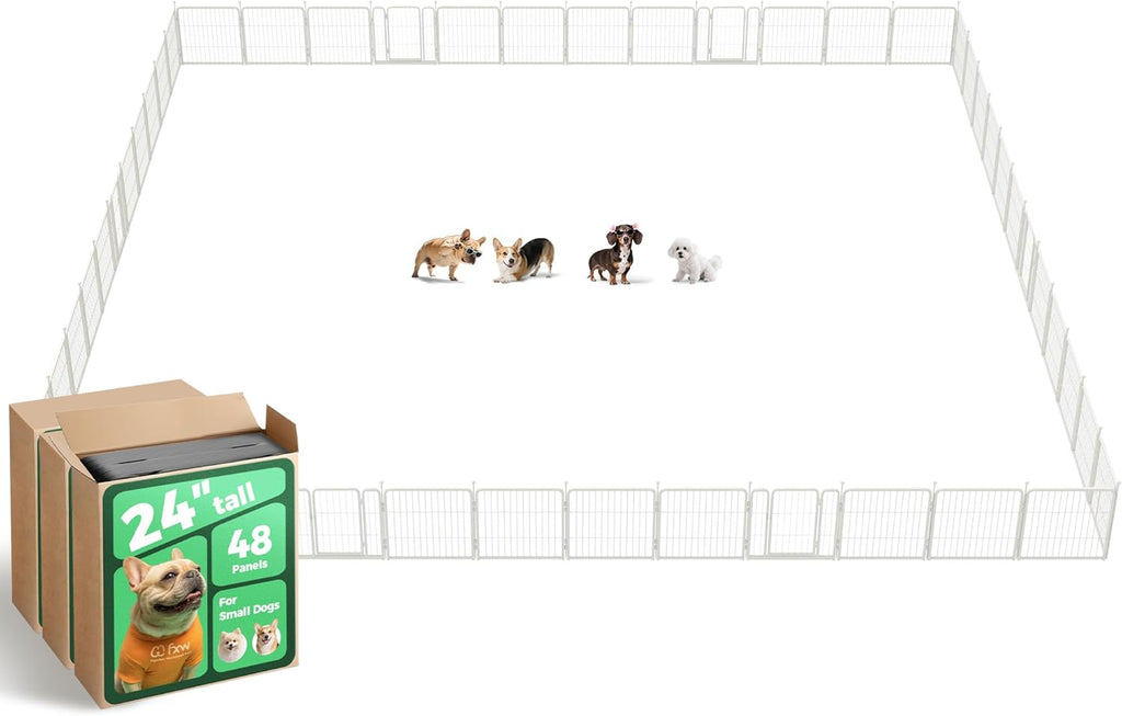 FXW Rollick Unleashed Dog Playpen for Indoor, Yard, RV Camping, 24 inch 48 Panels for Small and Puppy Dogs, White│Patented