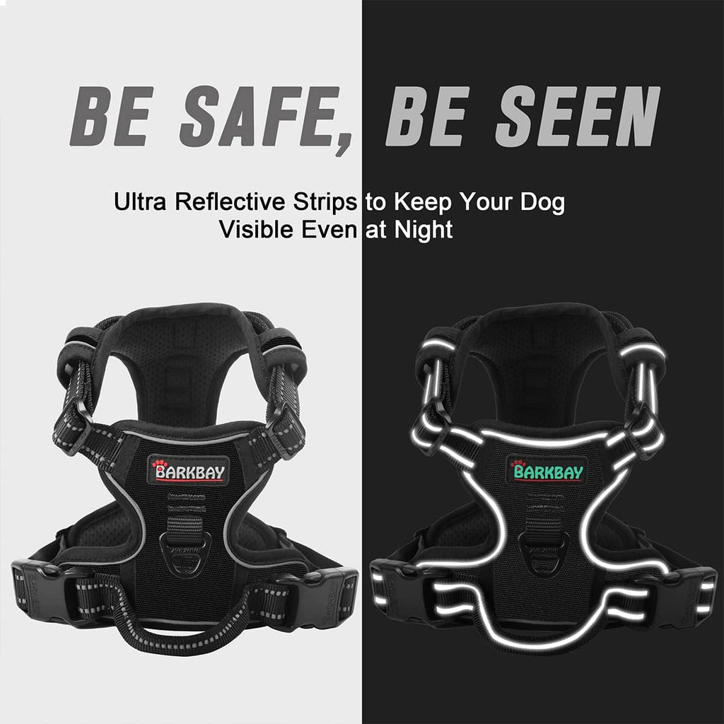 BARKBAY No Pull Dog Harness Front Clip Heavy Duty Reflective Easy Control Handle for Large Dog Walking(Black,M)