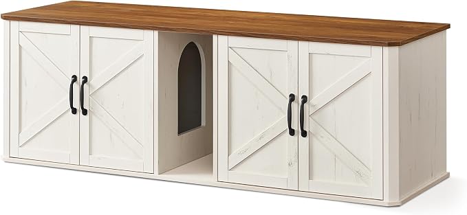 Feandrea Double Cat Litter Box Enclosure, Modern Litter Box Furniture Hidden by FeandreabySONGMICSHOME