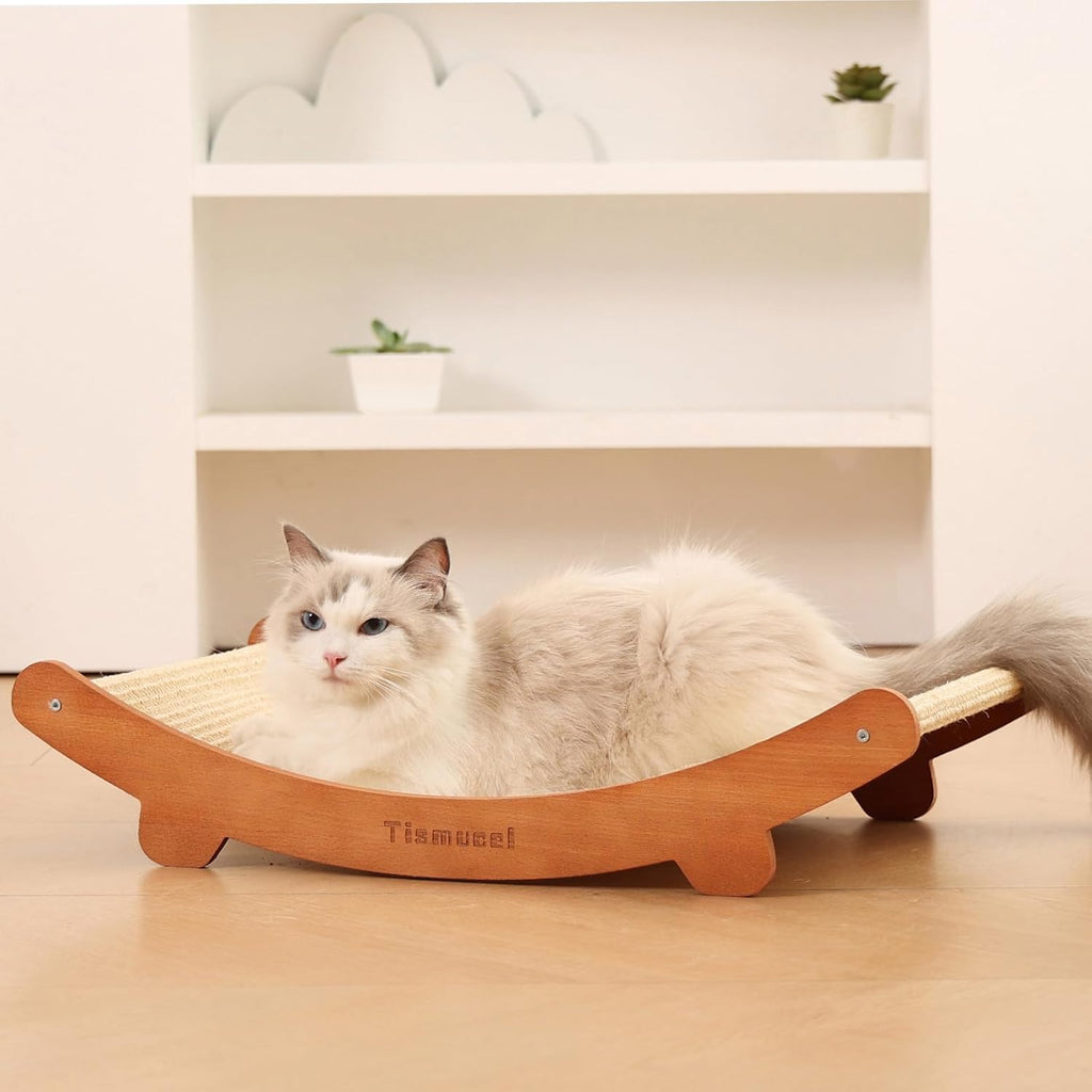 Sisal Cat Scratcher Bed, Beech Wood Cats Hammock,Cat Scratch Pad Indoor cat Toy,Durable Cat Scratching Post, Furniture Protector for Cats' Clawing and Play