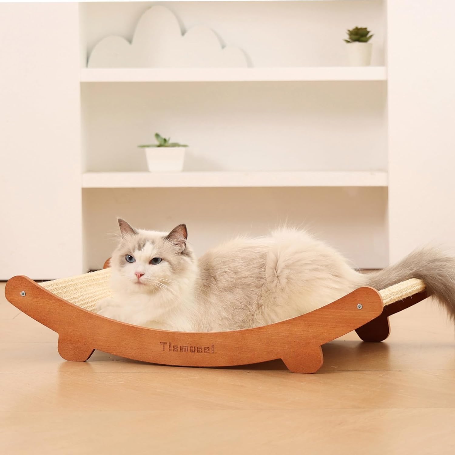 Sisal Cat Scratcher Bed, Beech Wood Cats Hammock,Cat Scratch Pad Indoor cat Toy,Durable Cat Scratching Post, Furniture Protector for Cats' Clawing and Play