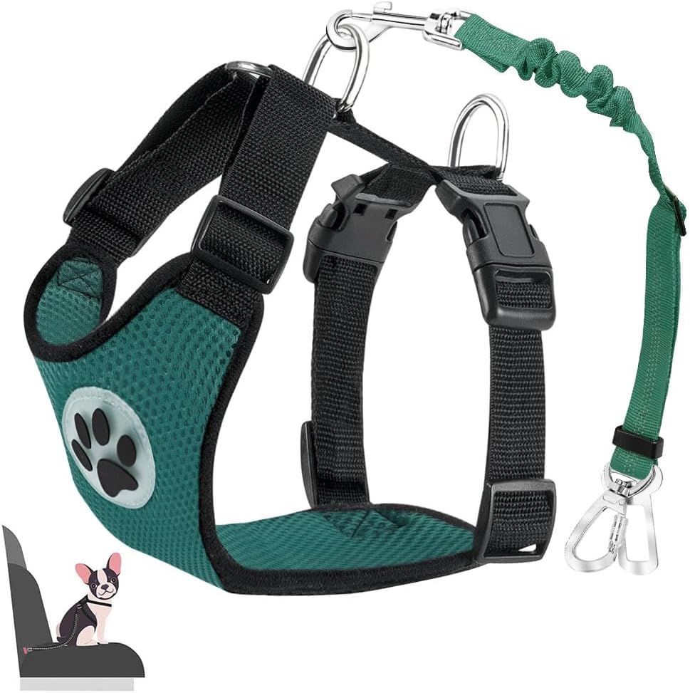 Lukovee Dog Seat Belt for Car, Adjustable Dog Car Harness for Large Medium Small Dogs, Soft Padded & Breathable Mesh Dog Seatbelt with Car Strap and Carabiner((Double Clip 2 in 1),Small)