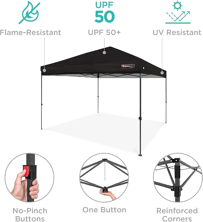 Best Choice Products 12x12ft 1-Person Setup Pop Up Canopy Tent Instant Portable Shelter w/ 1-Button Push, Case, 4 Weight Bags - Black