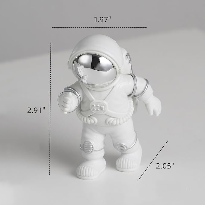 Silver White Astronaut Statues Set, Spaceman Figurines Outer Space Theme Room Decor Cake Toppers