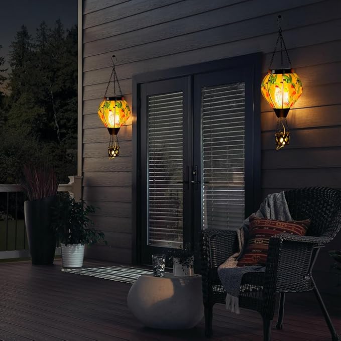 Starsoul Hummingbird Hot Air Balloon Solar Lantern with Candle Holder Glass Outdoor Solar Hot Air Balloon Flickering Flame Lamp Hanging Garden Light Waterproof for Lawn Porch Tree Yard Decorations