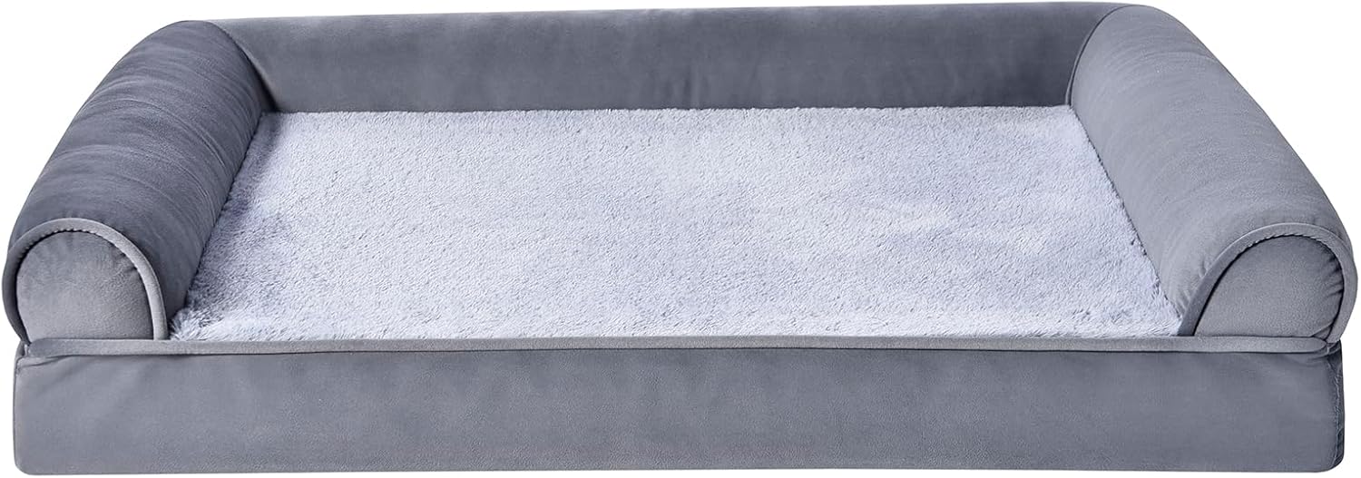 Amazon Basics Living Room Couch Dog Bed with Premium Foam, Pressure-Relief Support for Dogs up to 30lbs, Machine Washable Cover, Medium Sized (30" x 20"), Grey