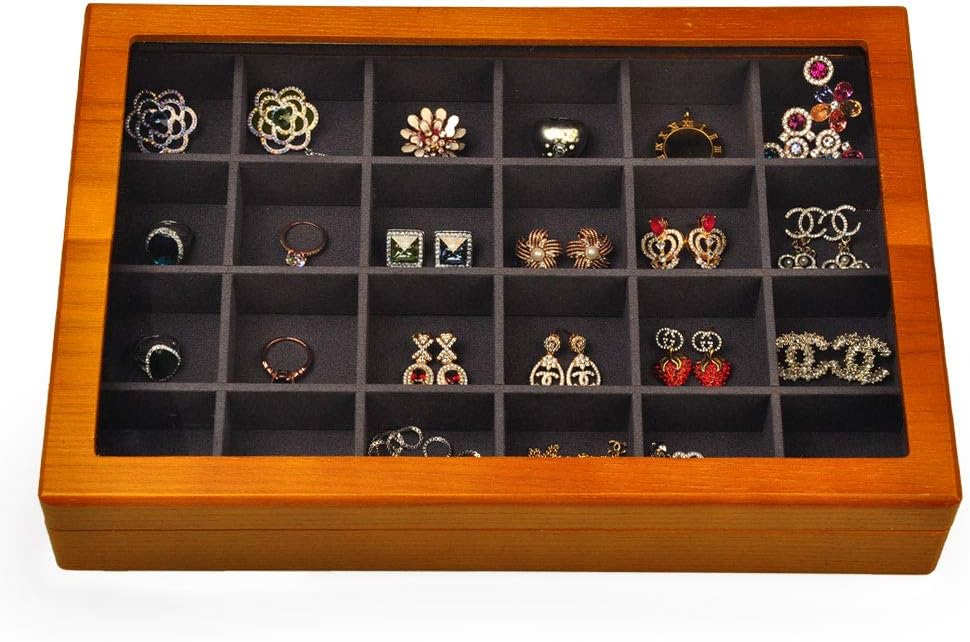 Oirlv Solid Wooden Jewelry Box Rings Earrings Necklaces Display Case with Lid Vintage Jewelry Organizer Box for Women
