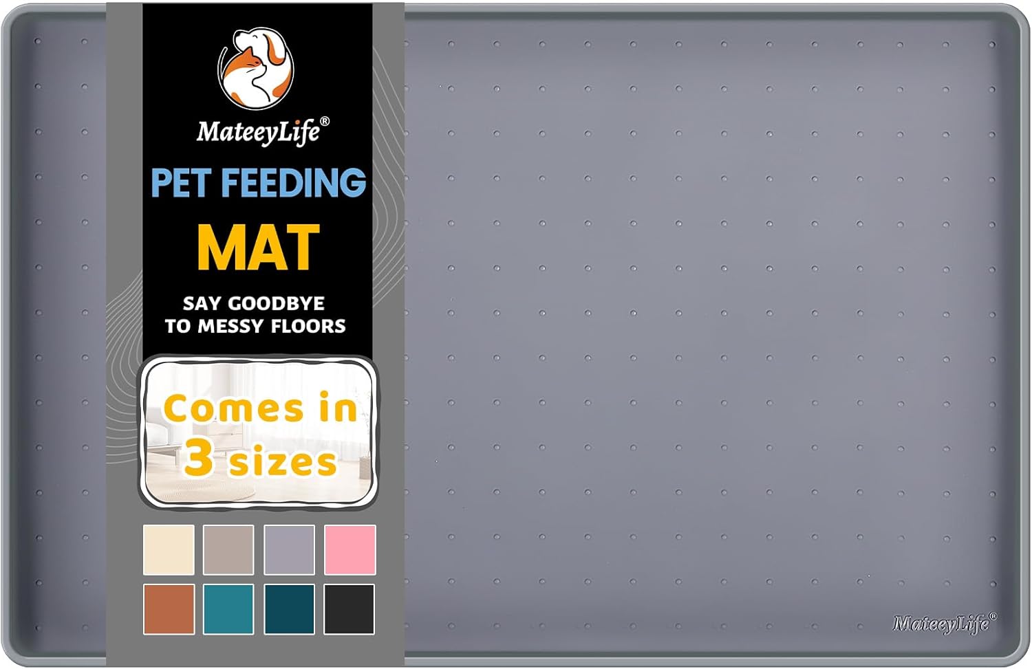 MateeyLife Silicone Cat & Dog Food Mat for Floors Waterproof, Anti-Slip Dog Bowl Mats for Food and Water, Pet Feeding Mats with Lip to Prevent Spills, Pet Placemat for Messy Drinkers to Protect Floors