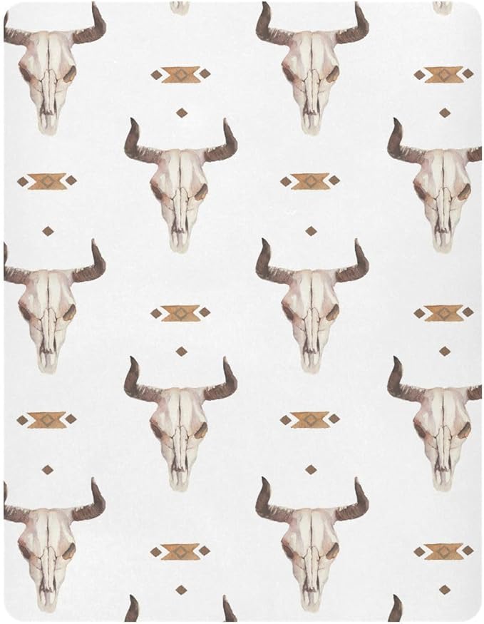 Western Bull Skull Crib Sheets Soft Breathable Fitted Baby Crib Sheets Mattress Cover for Girl Boys, 52" x 28" x 9"