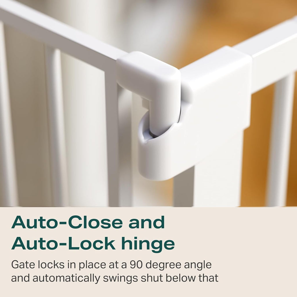 Cumbor 29.7-48" Baby Gate for Stairs, Mom's Choice Awards Winner-Dog Gates for Doorways, Auto Close Safety Pet Gate for Dogs Indoor, Easy Install Pressure Mounted Child Gate with Walk Thru Door, White