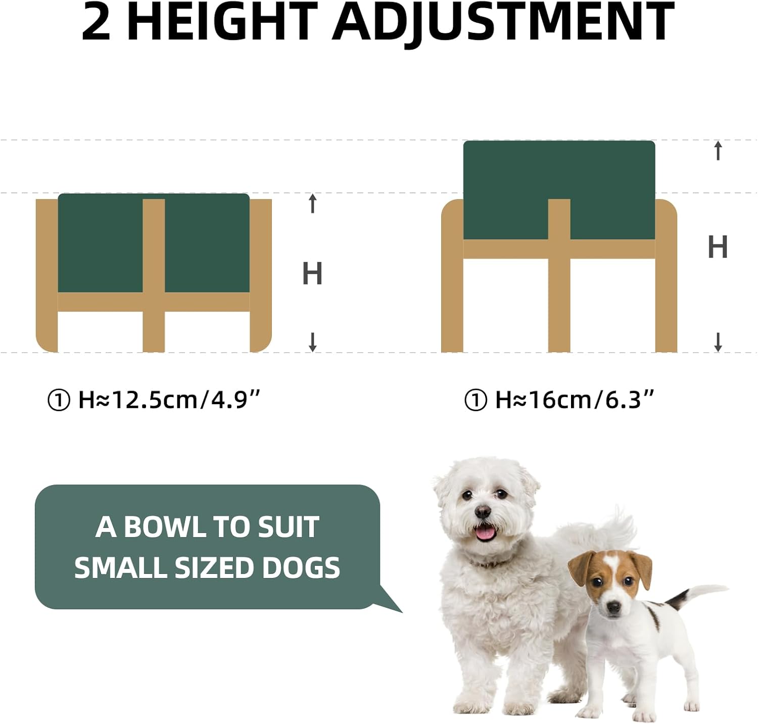 Ceramic Raised Dog and Cat Bowl Set, 2 Heights Elevated Stand, Food and Water Bowl for Small Breed Dogs, Weighted Dog Dishes, Pet Bowl(6.1'',28.7oz, Green)