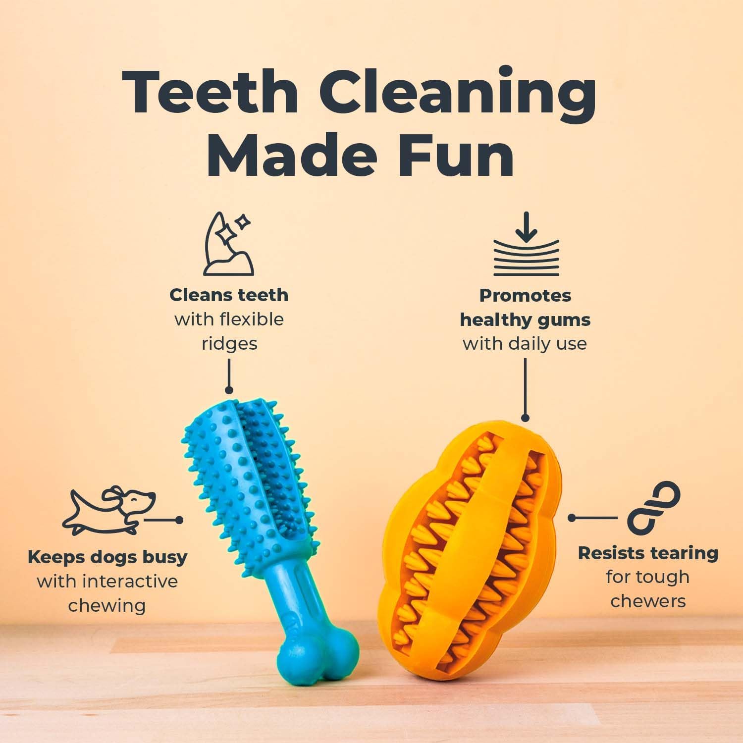 Oxyfresh Dog Dental Chew Toy - Best Durable Rubber Dog Toy for Tough Chewers – Helps Remove Plaque, Cleans Teeth & Freshens Breath Without Brushing (Large)
