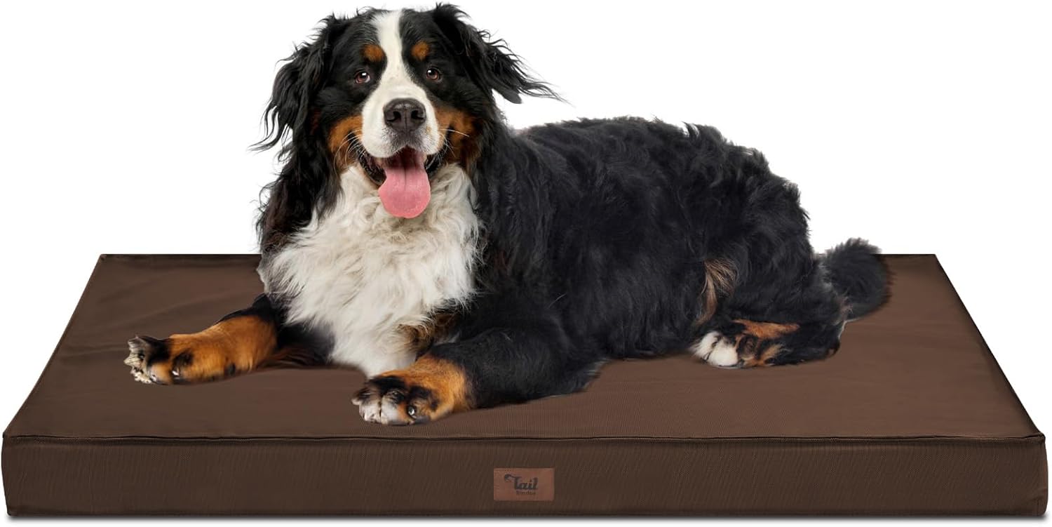 Outdoor All Weather Waterproof Dog Bed, Orthopedic Dog Bed for Extra Large Dogs, Egg Foam Pet Bed with Washable and Removable Oxford Cooling Cover, Brown