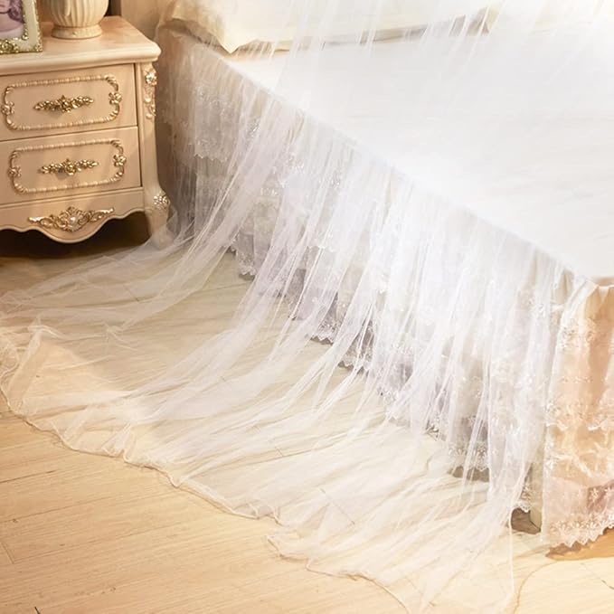 Breathable Round Canopy Lace Princess Net Bed Curtain Netting (White)