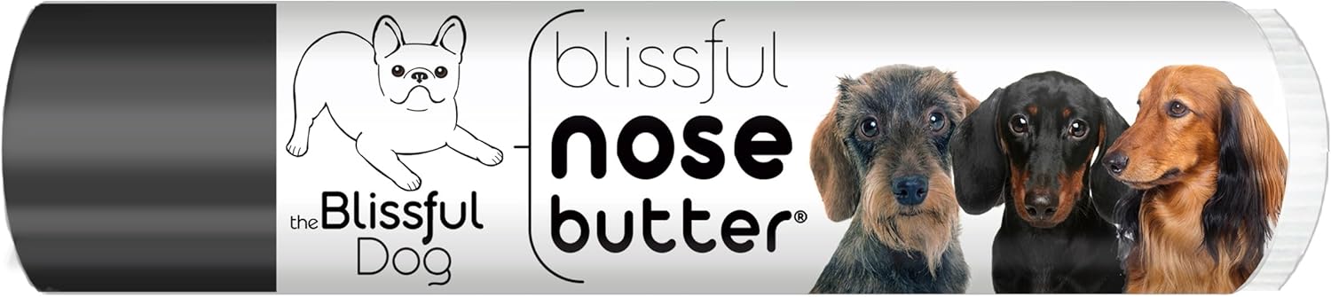 The Blissful Dog Daschund Nose Butter for Dry, Cracked Skin, Lick-Safe Dog Nose Balm with Moisturizing Shea Butter, Almond, Olive, and Essential Oils, Pet Supplies, Uncented, 0.15 oz.