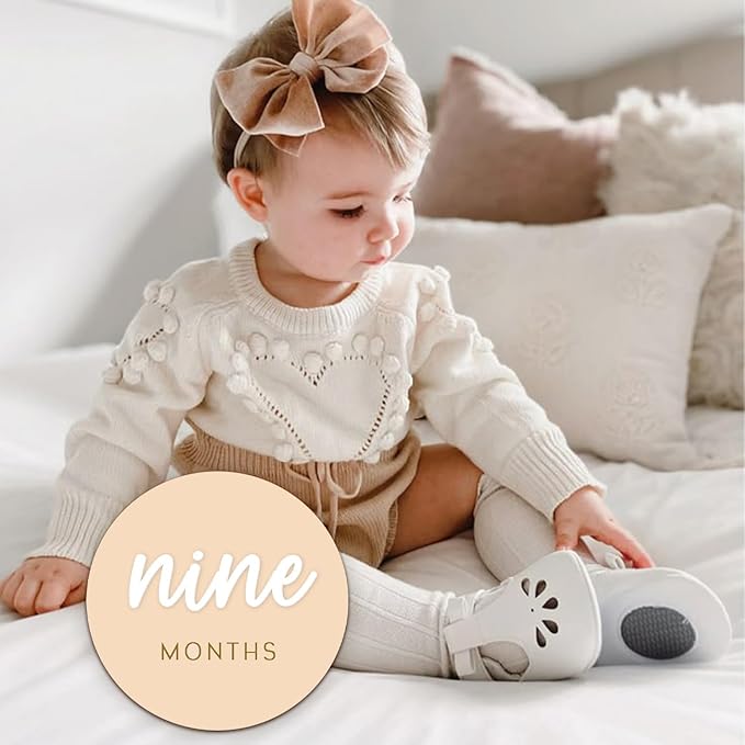 Monthly Baby Milestone Maker Discs, Baby Milestone Signs for Newborn Baby, Hello World Newborn Sign for Baby Girl & Boy, Baby Announcement Sign for 1-12 Month, Milestone Wooden Circles (White)