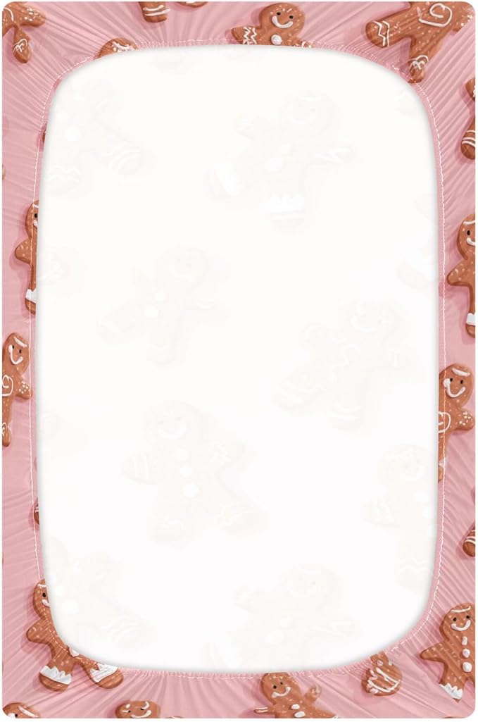 Christmas Gingerbread Pinks Cute Crib Sheets Soft Breathable Fitted Baby Crib Sheets Mattress Cover for Girls Boys, 52" x 28" x 9"