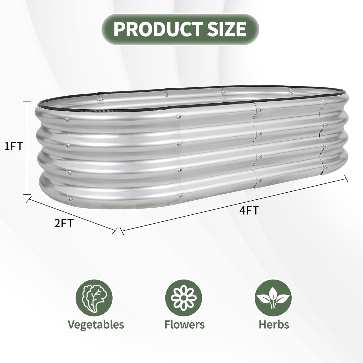 1MORE Galvanized Raised Garden Bed- Planter Garden Boxes Outdoor, Raised Beds for Gardening, 4x2x1ft Metal Garden Bed Kit for Vegetables Flower, Planter Raised Bed with Protective Tape & Tools.Silver