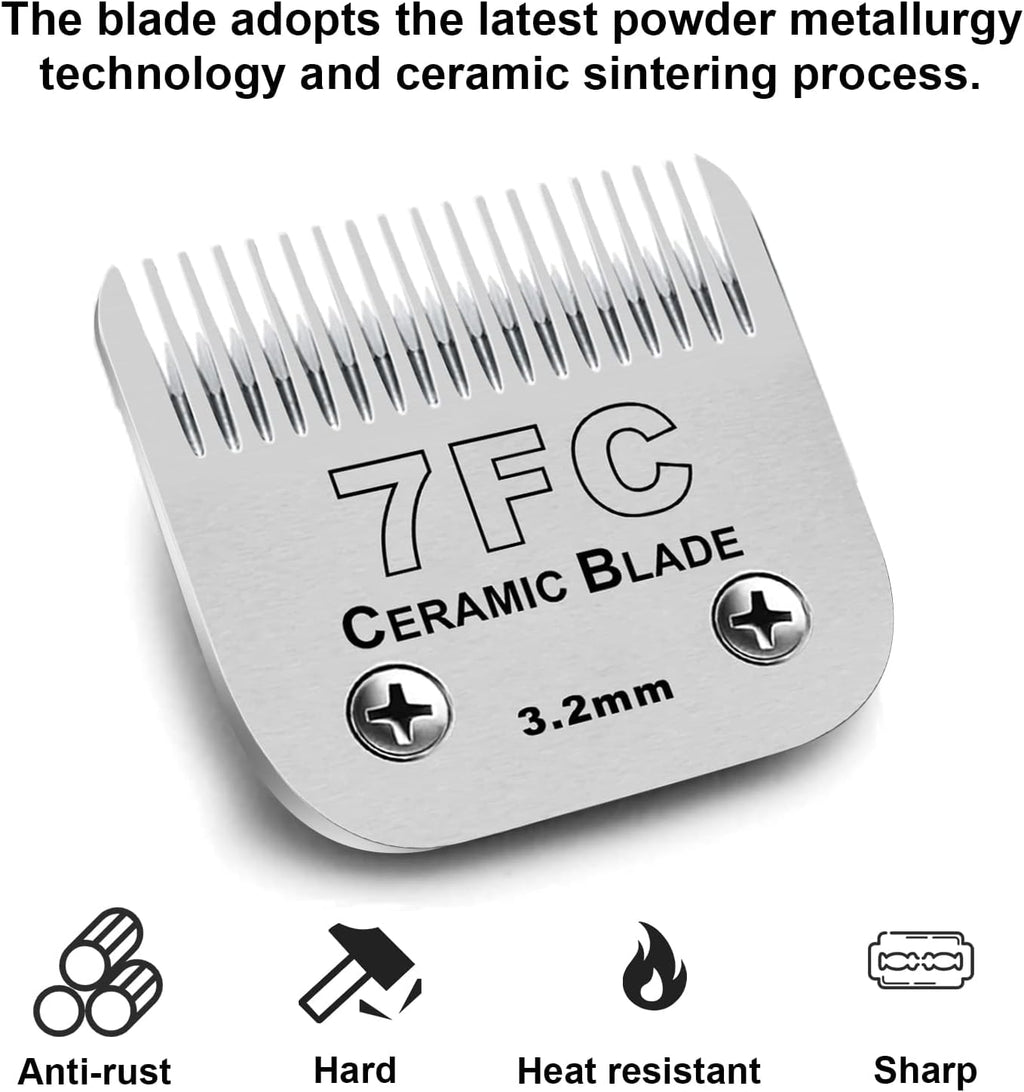 2PC 7FC Blade Dog Grooming Clipper Blade Compatible with Andis Dog Clipper/Oster A5/Wahl KM-10 Series,Ceramic Blade & Stainless Steel Blade