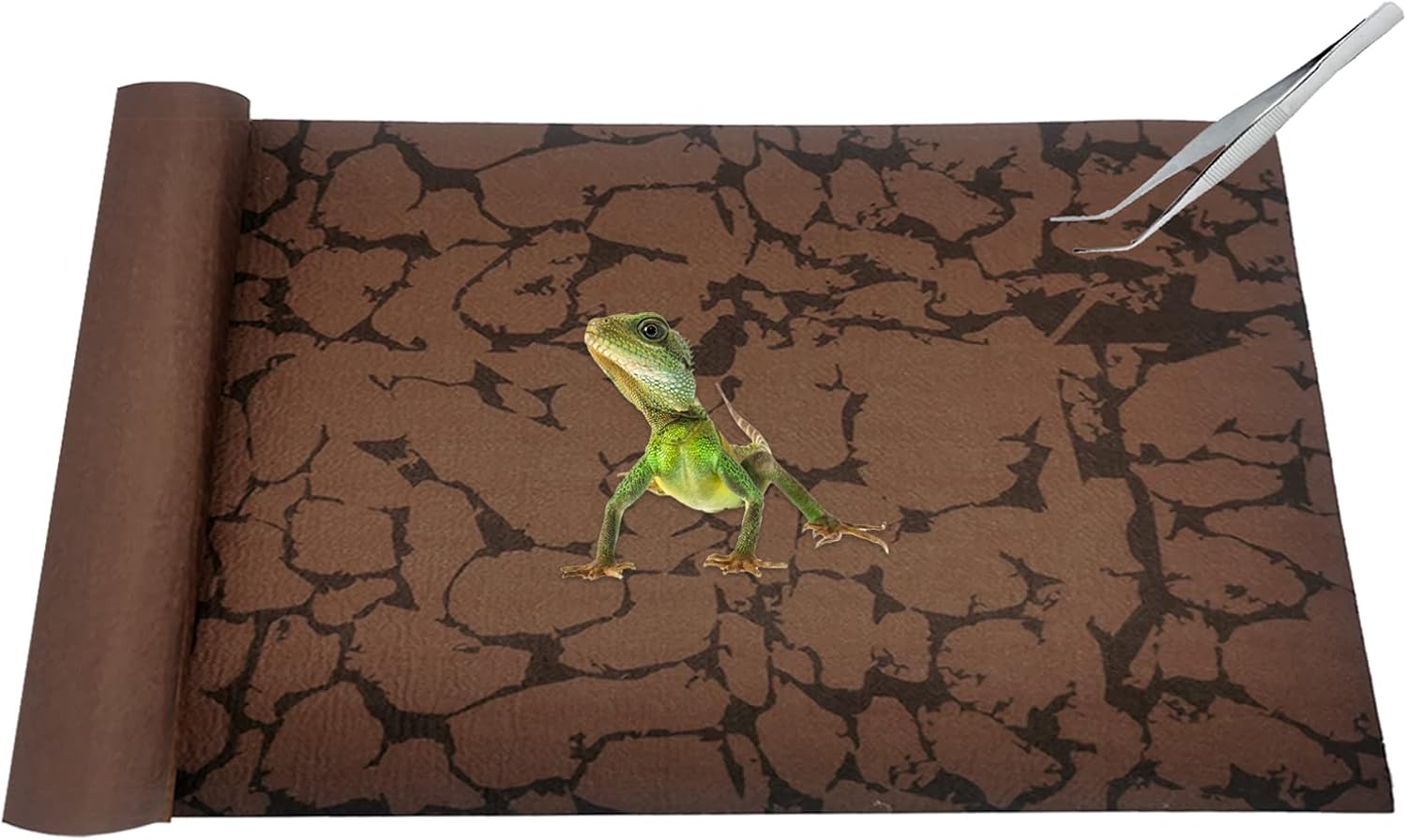 Tfwadmx Reptile Carpet Sand Mat for Bearded Dragon Terrarium Substrate Liner Brown Reversible Lizard Bedding Mats for Cage Leopard Gecko Tortoise Turtle Snake Chameleon with Tweezer 20"x 39"(1 Pcs)