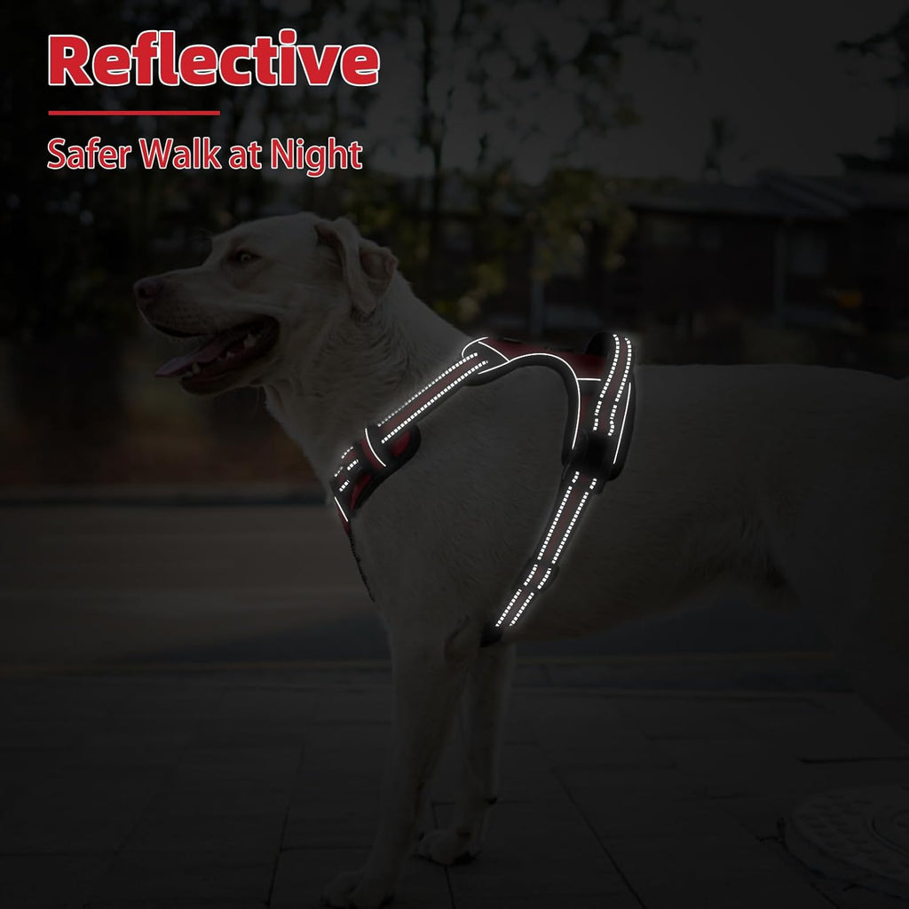 PUPTECK No Pull Dog Harness Medium Sized, Adjustable Reflective Dog Harness with Handle Easy Control, Comfortable Soft Padded Pet Vest Harness for Medium Dogs, Red M