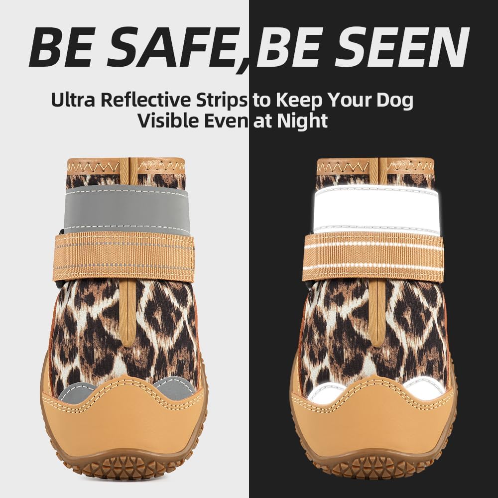 Dog Shoes for Large Dogs, Medium Dog Boots & Paw Protectors for Hardwood Floors, Outdoor Dog Booties for Hot Pavement Winter Snow Hiking, Waterproof Dog Shoes with Reflective Strips Size 4