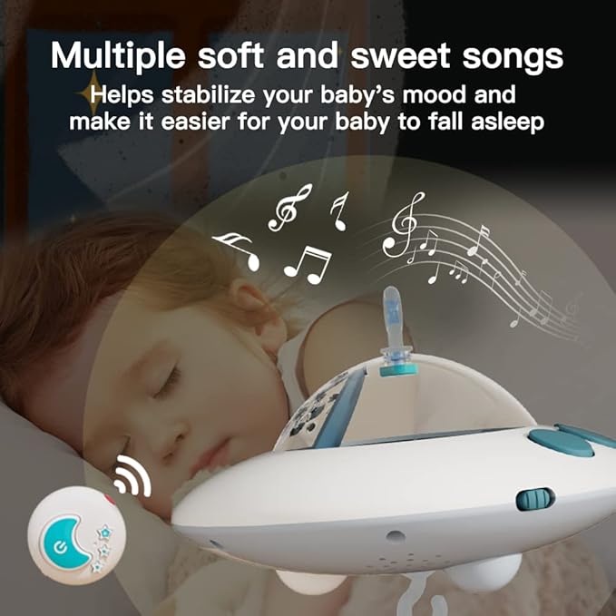 Baby Musical Crib Mobile with Night Lights and Relaxing Music,Hanging Rotating Animals Rattles,Stars Projection,Remote Control,for Boy Girl Newborn Baby Toys（Pink）