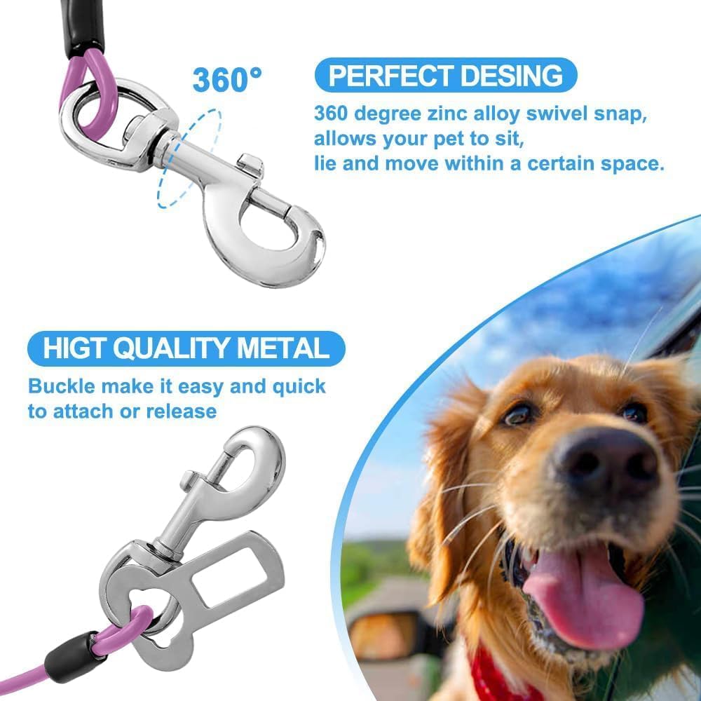 Dog Seat Belt Harness for Car,Dog Seatbelt of Coated Wire Leash Safety Restraint,No Chew Tether Cable Vehicle,Double Clips & Latch (Purple, 24 inch/60 CM)