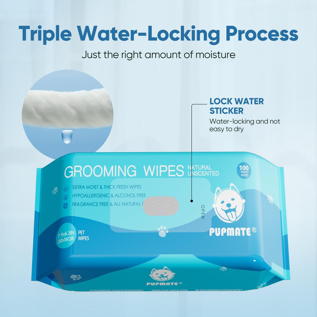 Natural Pet Grooming Wipes, 100 Fresh Counts, Extra Moist & Thick for Dogs & Cats, Puppies & Kittens