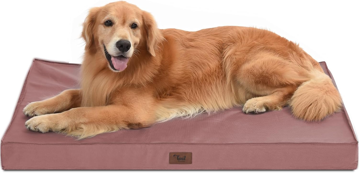 Outdoor Extra Large Dog Bed for Big Dogs, Waterproof Dog Bed for Large Dogs, Egg Crate Foam XL Pet Bed with Removable Washable Oxford Cooling Cover, Pink