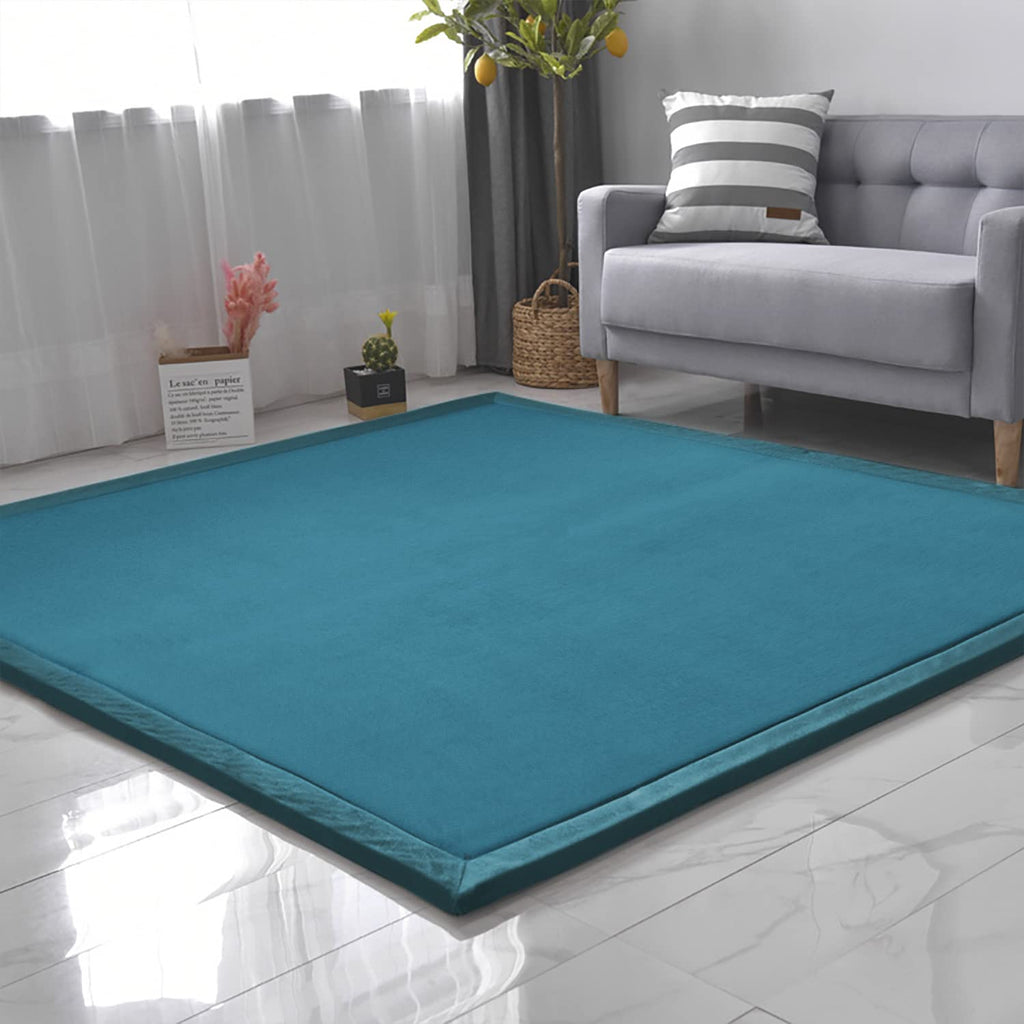 Loartee Coral Velvet Crawling Rugs & Area Rugs (6.0'x 6'8", Blue) for Toddler Children Play Mat & Yoga Mat Exercise Pads