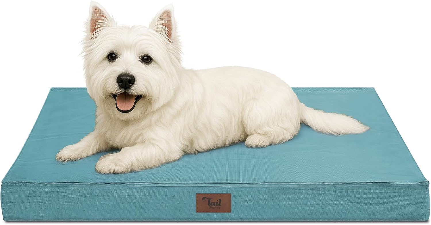 Outdoor Dog Bed for Small Dogs, Waterproof Dog Crate Bed for Small Dogs, Orthopedic Egg Crate Foam Puppy Beds with Washable and Removable Oxford Cover, Light Blue