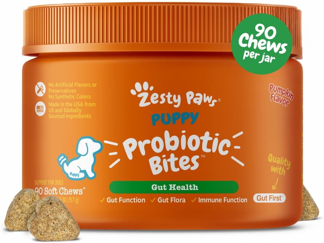Zesty Paws Puppy Probiotics for Dogs - for Digestive Health, Gut Flora & Immune System Support - Dog Probiotics for Puppies with Bacillus subtilis & Pumpkin - 90 Count
