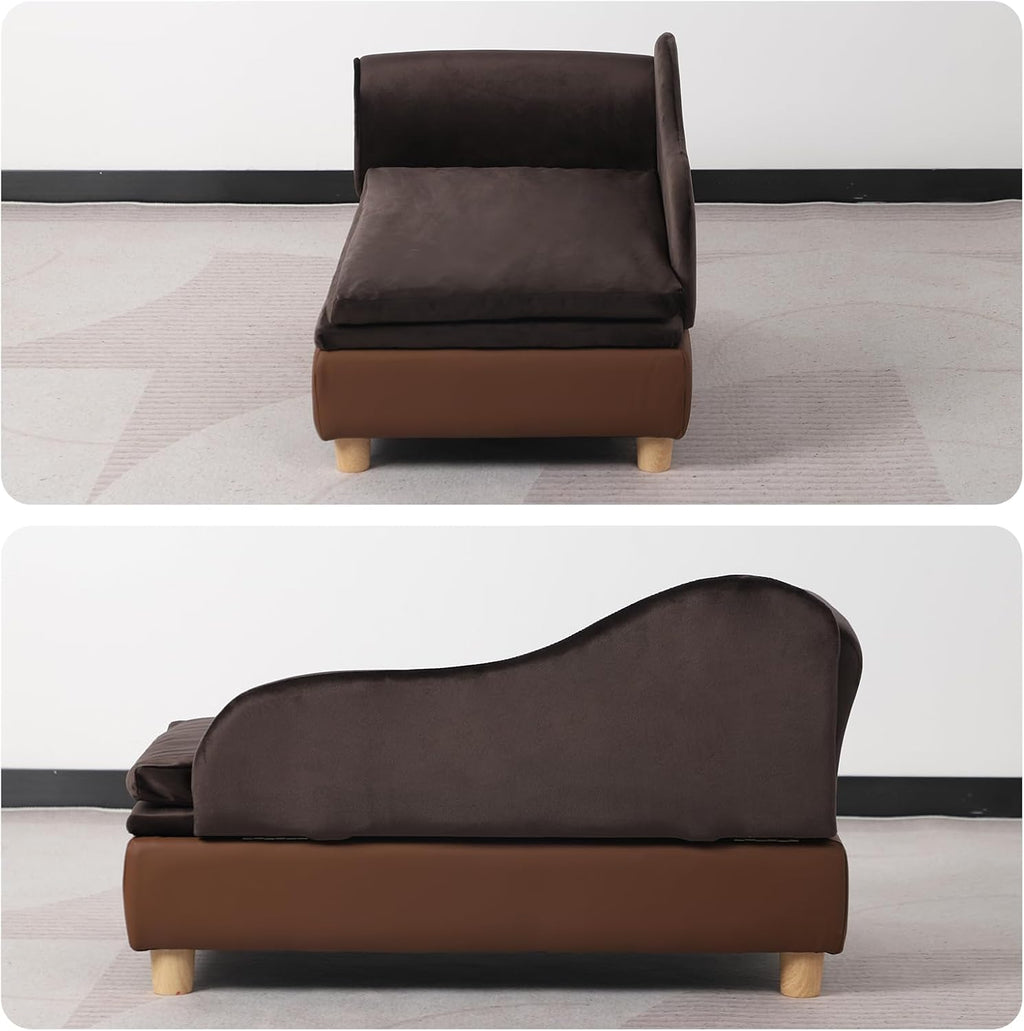 Pet Bed Sofa, Puppy Bed with Storage, Small Dog Couch with Removable & Washable Cushion, Comfy Pet Couch Bed for Cats & Puppy (Brown)