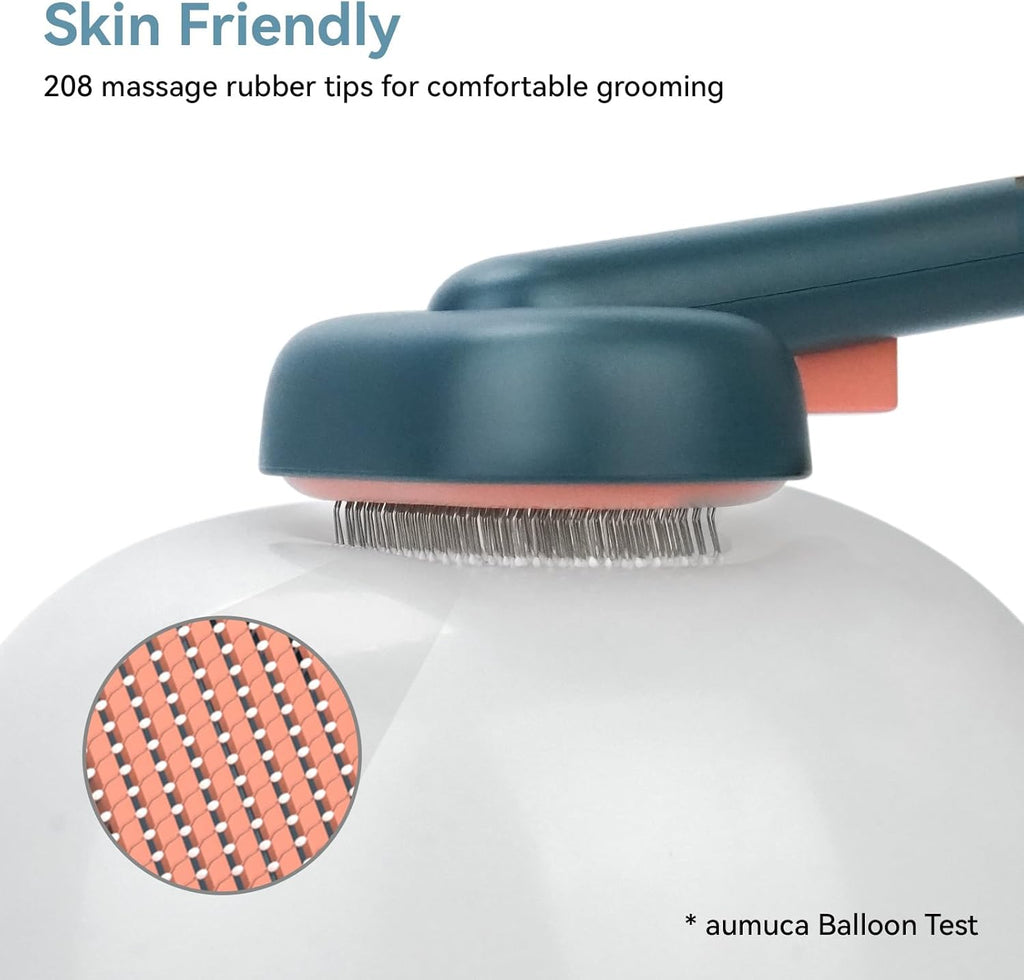 Aumuca Dog Brush for Shedding, Self Cleaning Cat Grooming Brush with Release Button, Cat Hair Brush to Remove Loose Fur, Tangles & Dirt, Great for Long and Short Haired Cats, Green