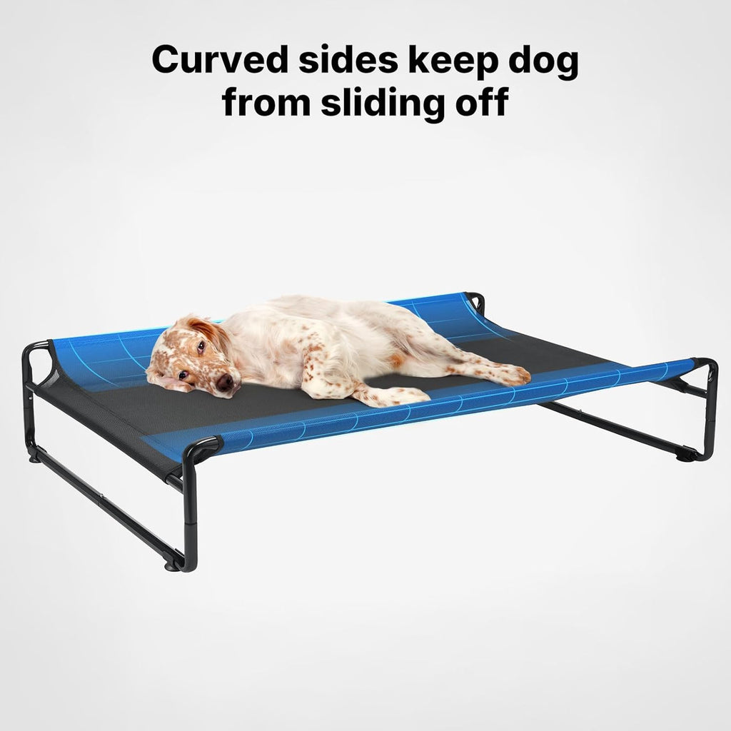 Veehoo Original Outdoor Elevated Dog Bed, Cooling Raised Dog Cot for Large Dogs, Portable Standing Pet Hammock Platform with Washable Breathable Mesh, No-Slip Feet, Large, Black, CWC2201