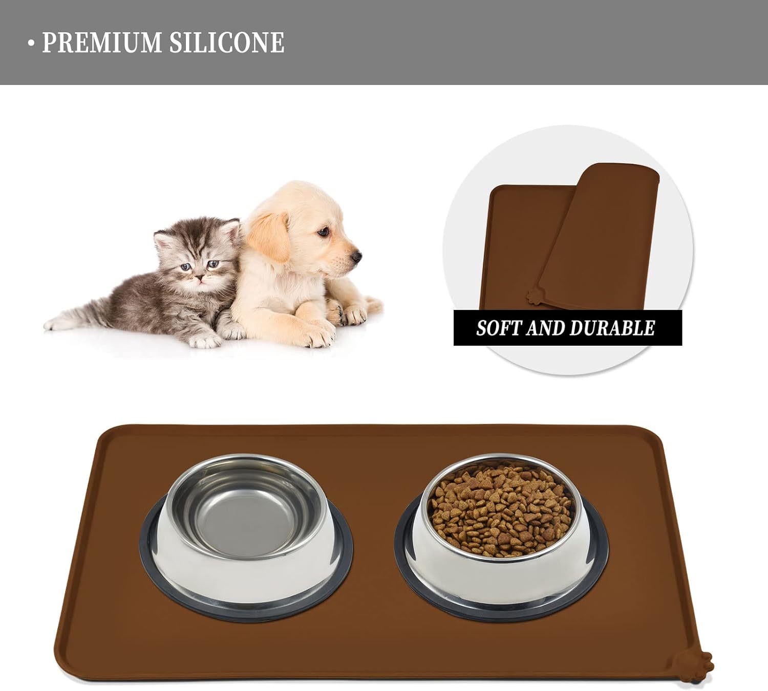 Waterproof Pet Feeding Mat with High Raised Edges, Heavier and Thicker Placemats for Cat Dog Water Bowl with BPA Free, Dogs Cats Food Mats for Messy Drinkers to Prevent Spill and Protect Floors