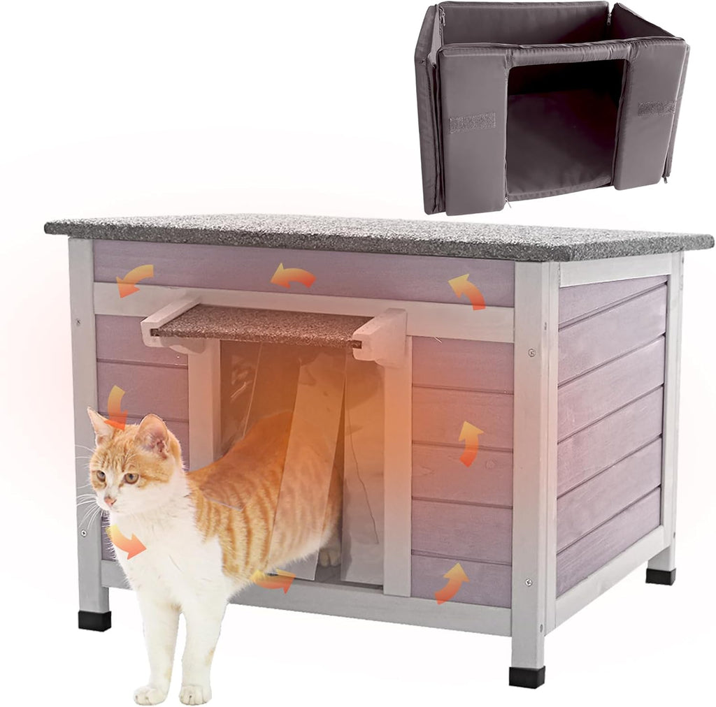 Cat House for Outdoor Cats Insulated Feral Kitty Shelter with Warm Liner for Winter Waterproof Rabbit Hutch for Bunnies,Cats