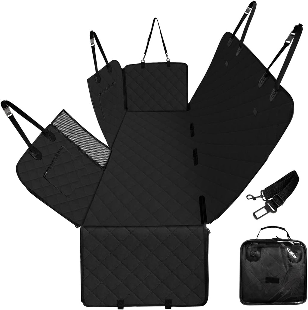 Dog Car Seat Cover for Back Seats 100% Waterproof with Metal Buckle Mesh Window Scratch Proof Heavy Duty Rear Backseat Protector Hammock for Pet, SUV Truck Vehicle Accessories, 54" x 58", Black