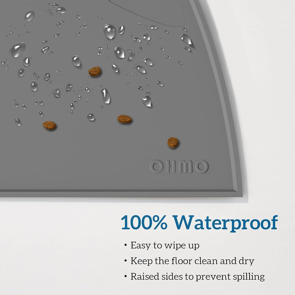 OHMO - Cat Food Mat, Silicone Pet Feeding Mat for Floor Non-Skid Waterproof Dog Water Bowl Tray, Easy to Clean Pet Placemat (Dark Grey, 18 * 9.8'')