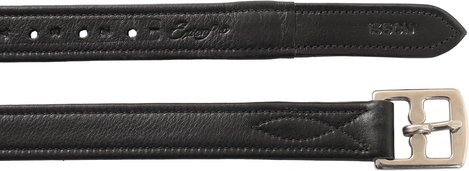 Exion FlexiStrong Stirrup Leathers for English Saddle | Ultra-Soft Cow Calfskin with Nylon Core | 1” Wide Stirrup Leathers for Daily Use | Sizes 48" to 62" | Black, Brown