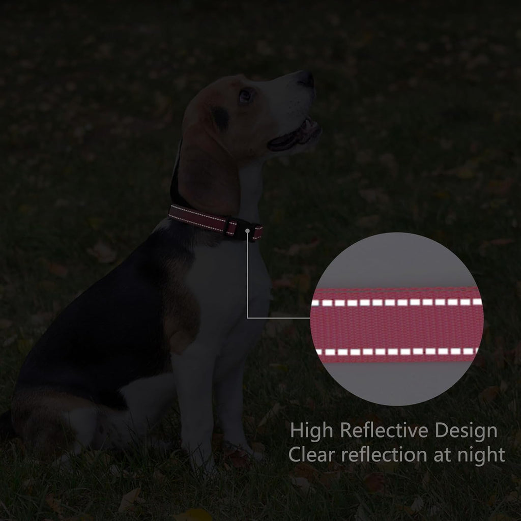 Reflective Dog Collar Padded with Soft Neoprene Breathable Quick Release Basic Dog Collars for Puppy Small Dogs Hot Pink