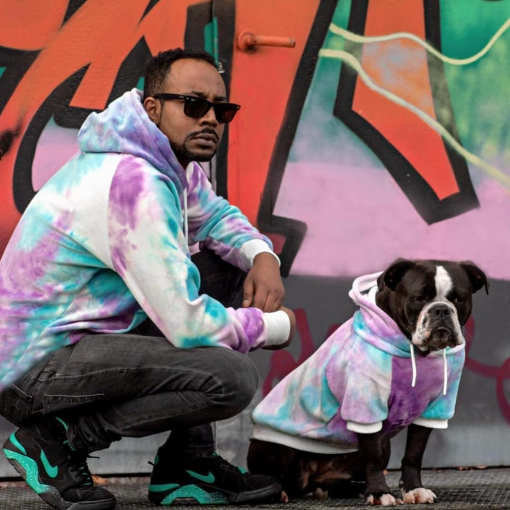Spark Paws Dog Hoodie – Premium Dog Sweater for Small, Medium, and Large Dogs | Warm Outfits for French Bulldogs, Pitbull, Puppy, Winter Jacket Alternative - 90s Retro Sky Dye - 2XL